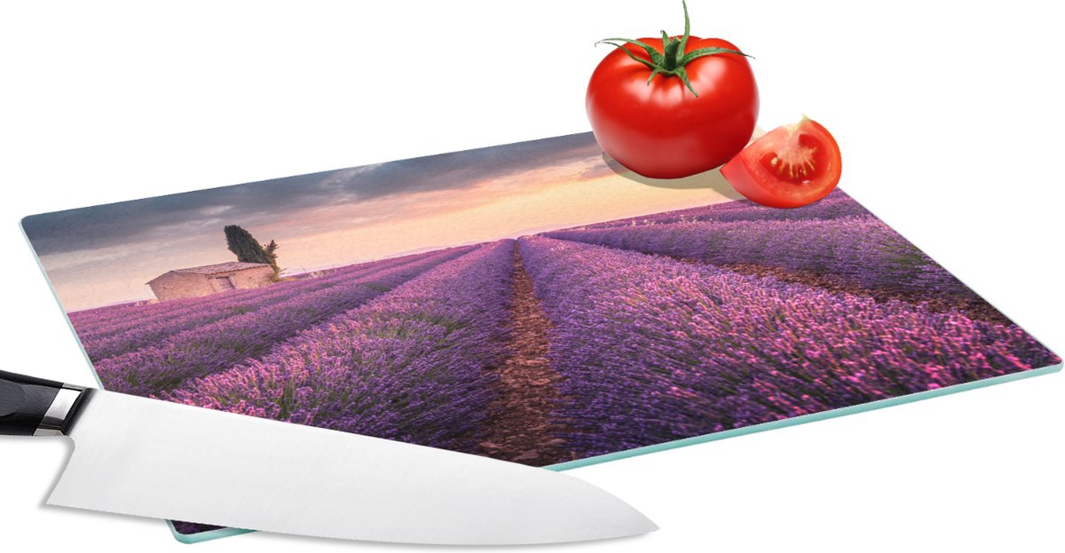Glazen Snijplank - 28x20 - Lavendel - Bloemen - Paars - Veld - Snijplanken Glas