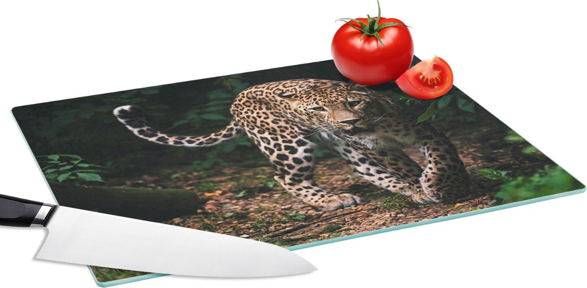 Glazen Snijplank - 39x28 - Wilde dieren - Luipaard - Jungle - Natuur - Snijplanken Glas