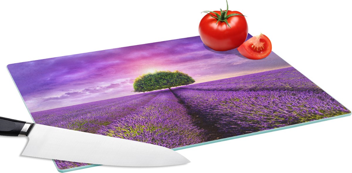 Glazen Snijplank - 39x28 - Lavendel - Boom - Paars - Wolken - Snijplanken Glas