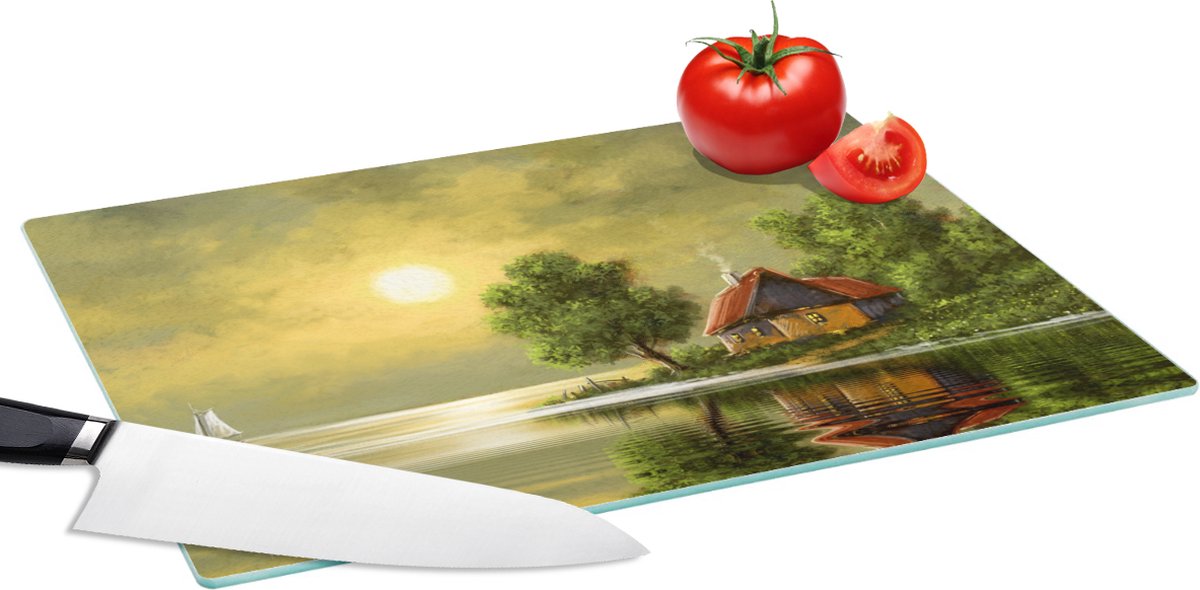 Glazen Snijplank - 39x28 - Schilderij - Olieverf - Huis - Natuur - Water - Snijplanken Glas