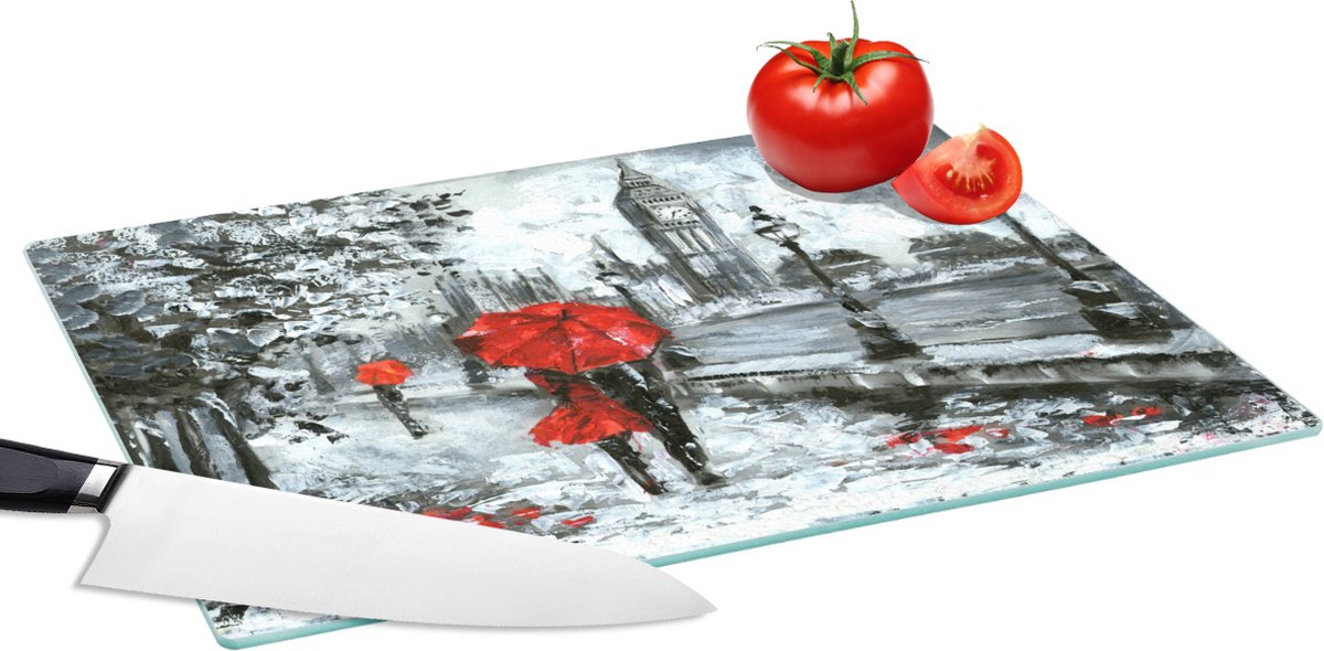 Glazen Snijplank - 39x28 - Schilderij - Paraplu - Olieverf - Snijplanken Glas