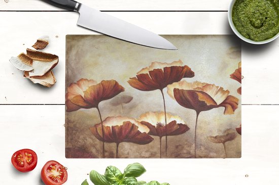 Glazen Snijplank - 28x20 - Schilderij - Bloemen - Olieverf - Planten - Snijplanken Glas