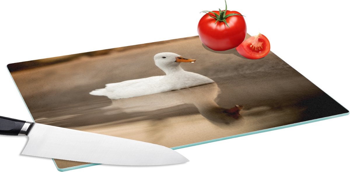 Glazen Snijplank - 39x28 - Eend - Vogel - Water - Wit - Snijplanken Glas