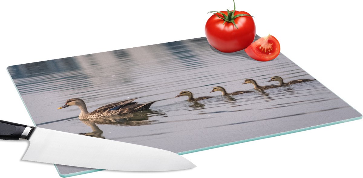 Glazen Snijplank - 39x28 - Eend - Water - Vogel - Bruin - Snijplanken Glas