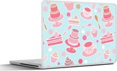 Laptop sticker - 15.6 inch - Taart - Thee - Cupcake - Roze - Design - 36x27,5cm - Laptopstickers - Laptop skin - Cover