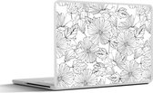 Laptop sticker - 10.1 inch - Bloemen - Zwart - Wit - Design - Flora - 25x18cm - Laptopstickers - Laptop skin - Cover