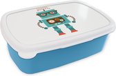 Broodtrommel Blauw - Lunchbox - Brooddoos - Robot - Bril - Tandwielen - Gezicht - Jongens - Kids - 18x12x6 cm - Kinderen - Jongen