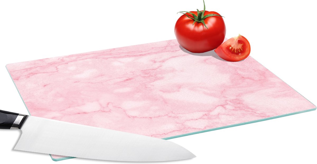 Glazen Snijplank - 28x20 - Marmer - Roze - Textuur - Chic - Snijplanken Glas