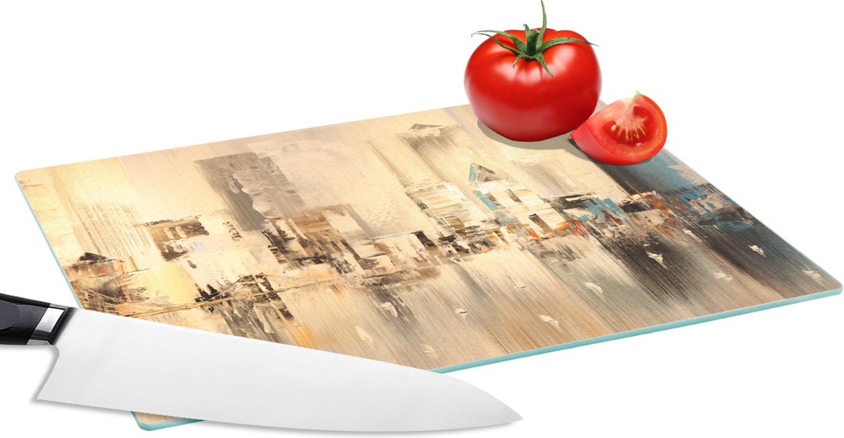 Glazen Snijplank - 28x20 - Schilderij - Olieverf - Abstract - Skyline - Snijplanken Glas