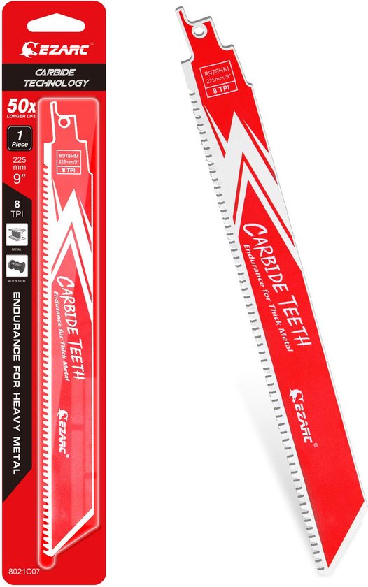 EZARC Carbide Reciprocating Saw Blade R978HM Endurance for Thick Metal, Cast Iron, Alloy Steel, 9 Inches, 8 TPI, Pack of 3
