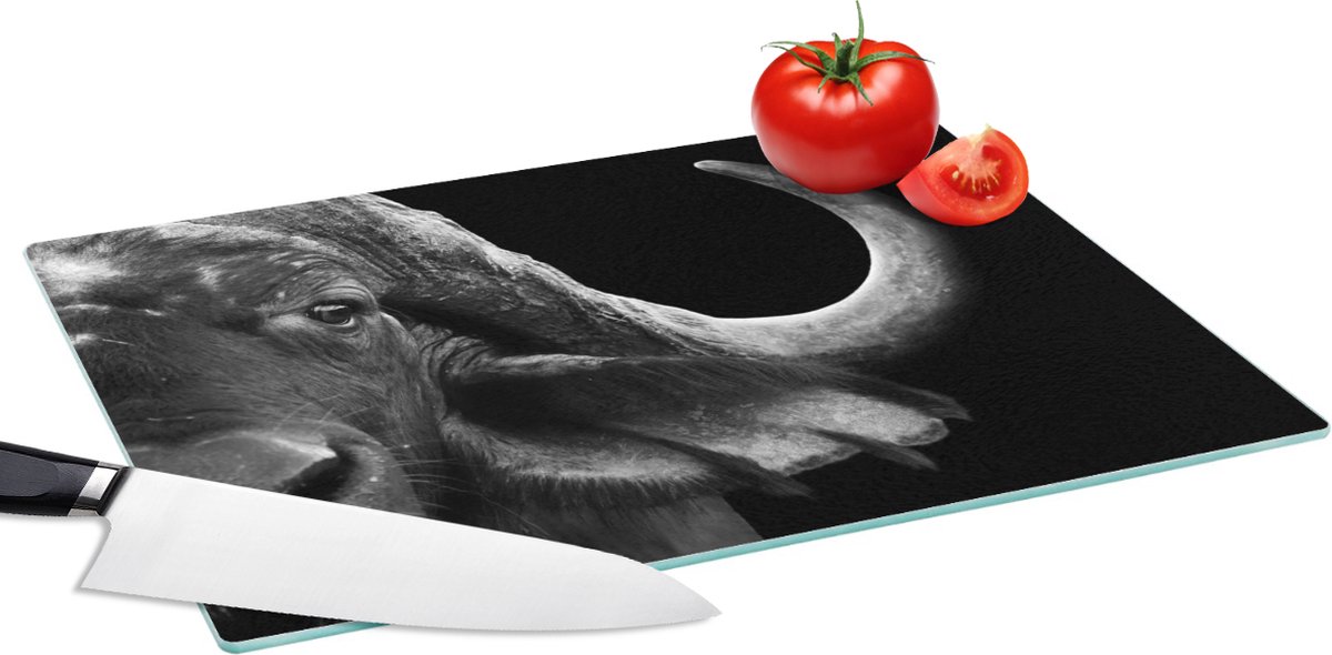 Glazen Snijplank - 39x28 - Buffalo - Dieren - Zwart - Wit - Snijplanken Glas