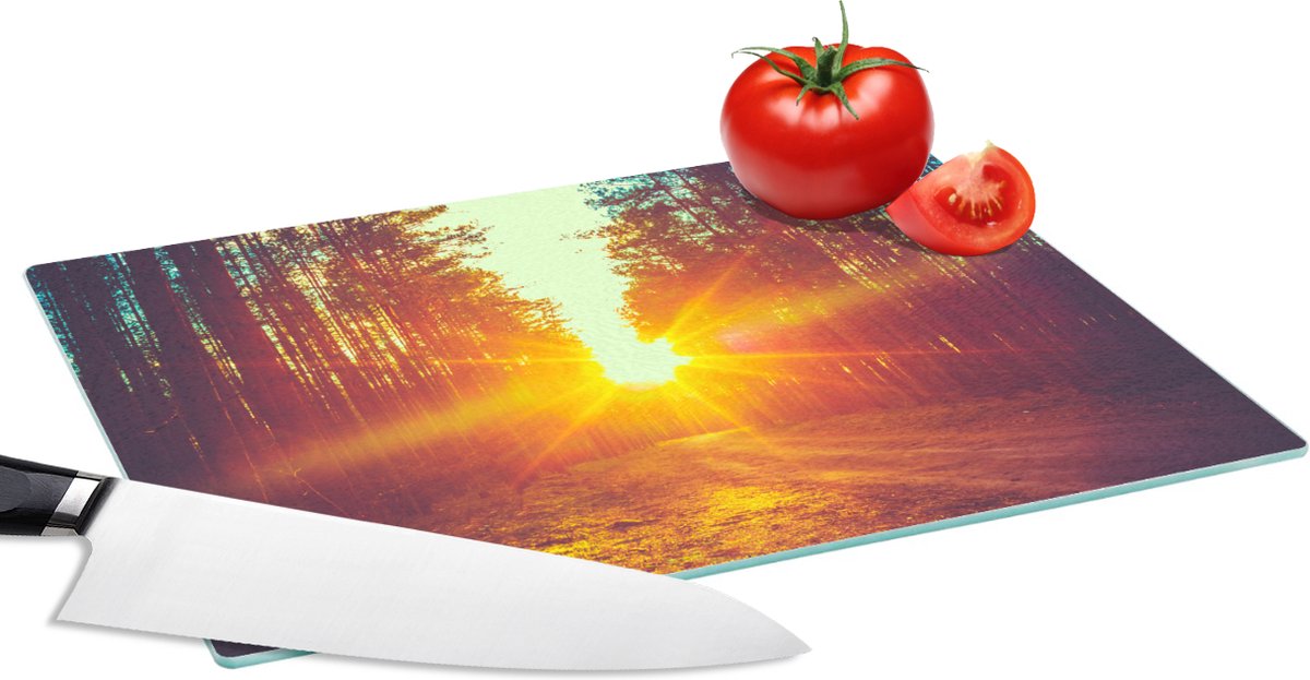 Glazen Snijplank - 28x20 - Zonsondergang - Bomen - Bos - Natuur - Snijplanken Glas