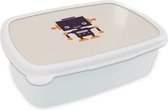 Broodtrommel Wit - Lunchbox - Brooddoos - Robot - Antenne - Oranje - Beige - Kind - Kids - 18x12x6 cm - Volwassenen