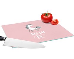 Glazen Snijplank - 28x20 - Eenhoorn - Kinderen - Quotes - Dream big - Meisjes - Roze - Snijplanken Glas