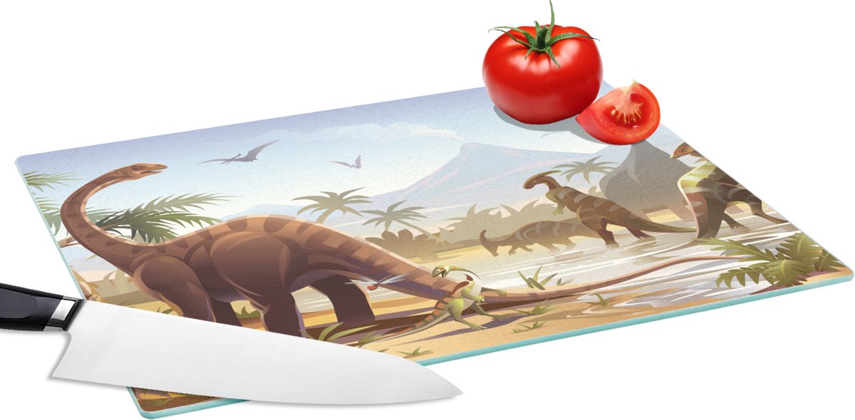 Glazen Snijplank - 39x28 - Dinosaurus - Landschap - Tropisch - Kinderen - Jongens - Snijplanken Glas