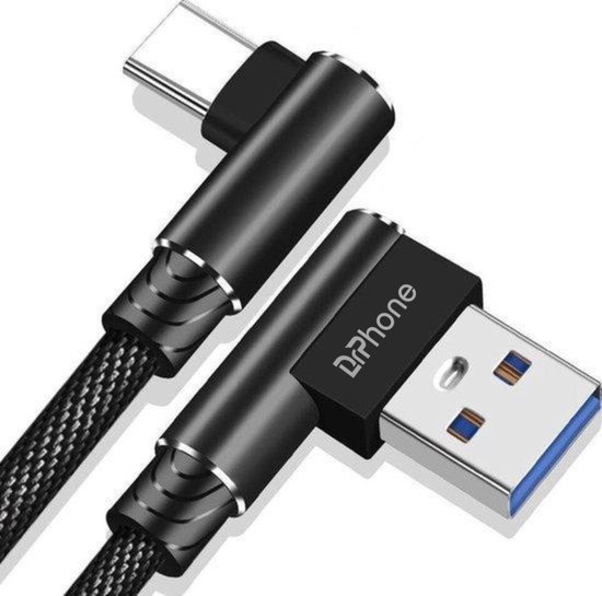 DrPhone D9 Type-C USB-C Dubbele 90° Haakse Nylon Gevlochten 3A kabel – 2  Meter... | bol.com