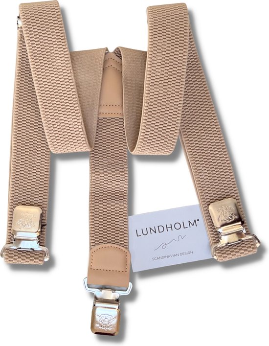 Lundholm Bretels heren volwassenen beige 3 clips - extra stevig hoge kwaliteit - Scandinavisch design - mannen cadeautjes tip | Lundholm Bastad serie