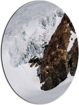 WallClassics - Dibond Ovaal - Bruine Berg met Sneeuw - 42x56 cm Foto op Ovaal (Met Ophangsysteem)