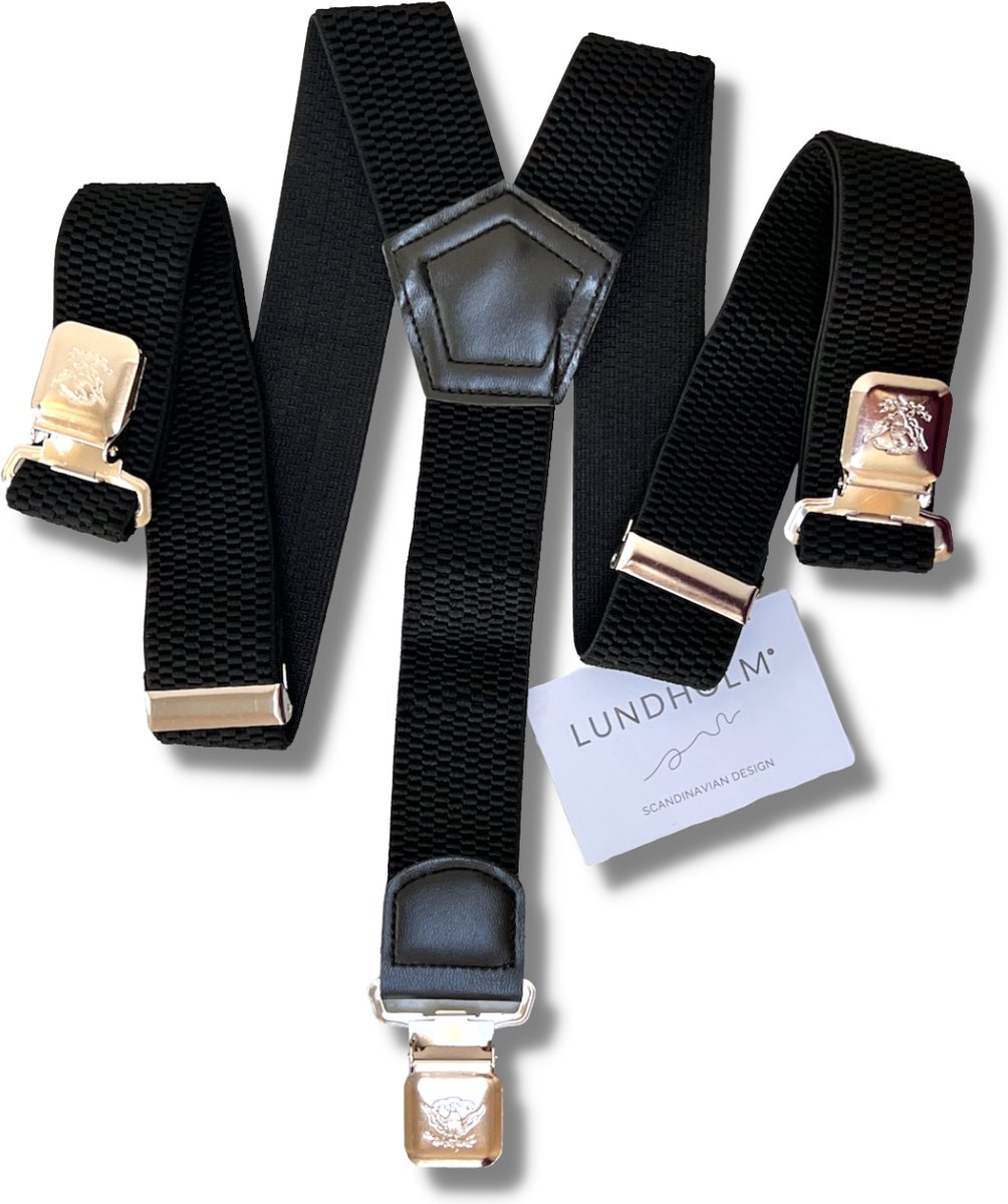 Lundholm Bretels heren volwassenen zwart 3 clips - extra stevig hoge kwaliteit - Scandinavisch design - mannen cadeautjes tip cadeautje voor hem| Lundholm Bastad serie