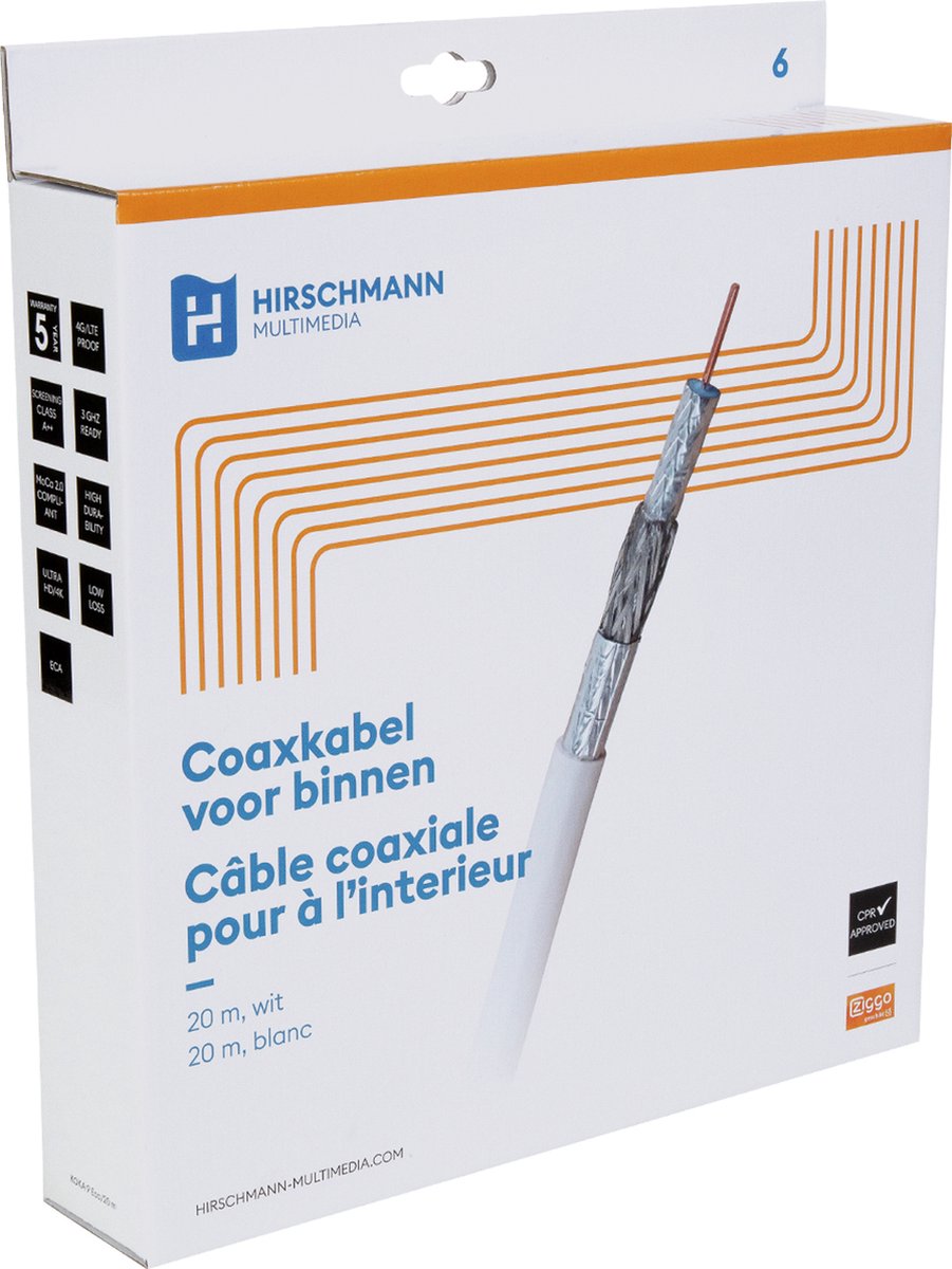Hirschmann KOKA 9 Eca 4G/LTE proof coaxkabel in doos voor binnen / wit - 20 meter