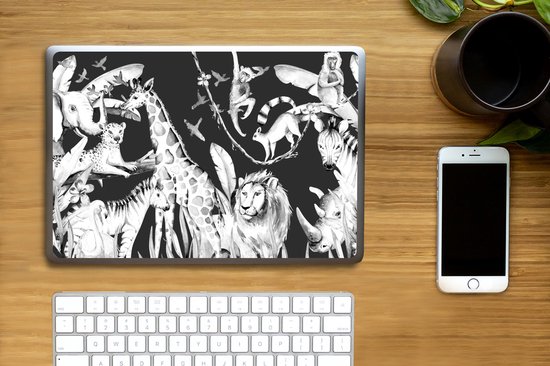 Laptop sticker - 13.3 inch - Aquarelverf - Dieren - Olifant - Flamingo - Jongens - Blauw - Kinderen - Kids - 31x22,5cm - Laptopstickers - Laptop skin - Cover