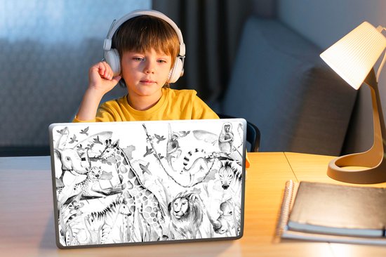 Autocollant pour ordinateur portable - 31,8 cm (13,3 pouces) - Aquarelle - Animaux - Jungle - Garçons - Filles - Enfants - 31 x 22,5 cm - Autocollants pour ordinateur portable - Protection pour ordinateur portable