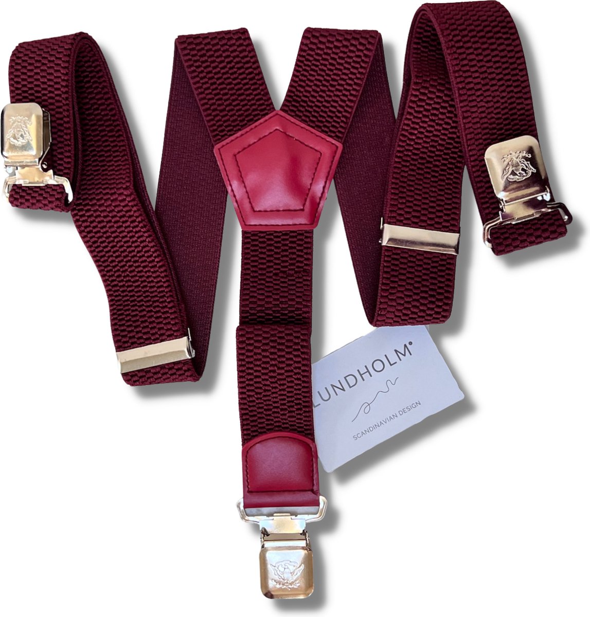 Lundholm Bretels heren volwassenen bordeaux rood 3 clips - extra stevig hoge kwaliteit - Scandinavisch design - mannen cadeautjes tip | Lundholm Bastad serie