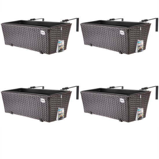 Jardinière de balcon en polyrotin Casaria - 4 pièces de 11 litres - Marron