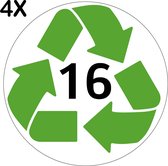 Containerstickers Huisnummer "153" - 25x25cm - Witte Cirkel met Groen Recycle Logo en Zwart Nummer- Set van 4 dezelfde Vinyl Stickers - Klikostickers