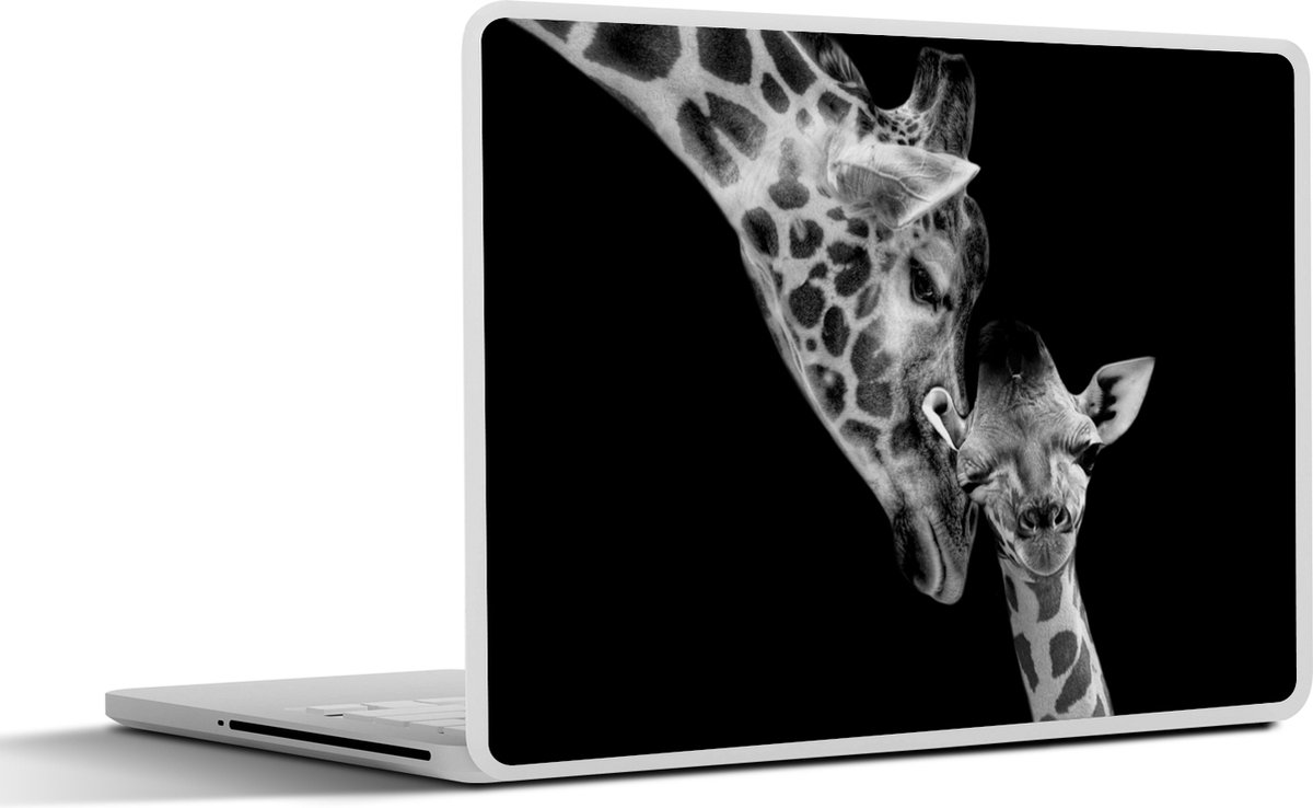 Laptop sticker - 13.3 inch - Portret - Giraffe - Dieren - Zwart - Wit - 31x22,5cm - Laptopstickers - Laptop skin - Cover