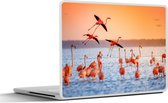 Laptop sticker - 10.1 inch - Vogel - Flamingo - Water - Zonsondergang - Roze - 25x18cm - Laptopstickers - Laptop skin - Cover