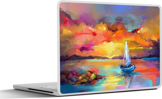 Sticker ordinateur portable - 15,6 pouces - Peinture - Peinture à l'huile - Bateau - Couleurs