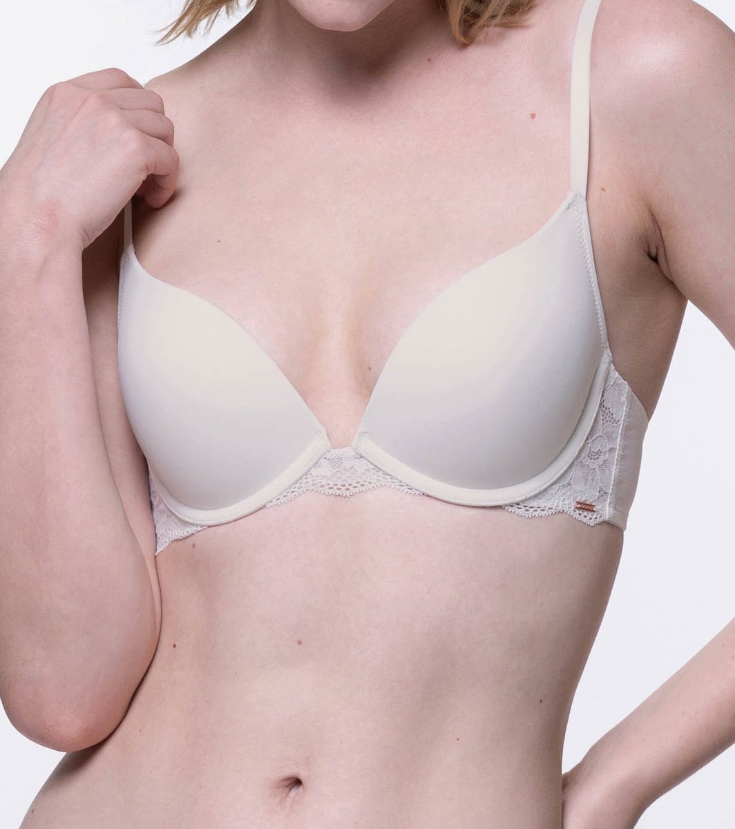 Dorina Push up / Plunge BH met beugel - Rosa - Kanten bh band - 3/4 cup - Decollete Bh - 80C - Wit