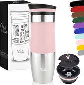 Milu Thermosbeker Koffie To Go - 370 & 450 ml - 100% Lekvrij - Thermobeker, Koffiebeker To Go, Drinkbeker van Roestvrij Staal - Autobeker Dubbelwandige Isolatie - Thermos Beker Auto- Travel mug - Thermo Beker (450 ml, Roze)