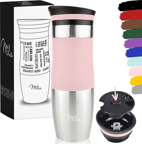 Neon Kactus Thermos Koffiebeker 355ml – Roze/Groen