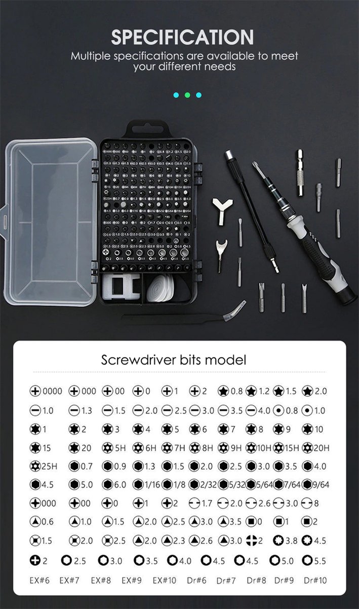 Precisie Schroevendraaier 115 In 1 Set Magnetische Mini Schroef Noten Bits Phillips Hex Torx Multifunctionele Huishoudelijke Reparatieuitrustingen