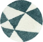 Flycarpets Azure Rond Vloerkleed Geo - Blauw / Crème - Hoogpolig - 200x200 cm