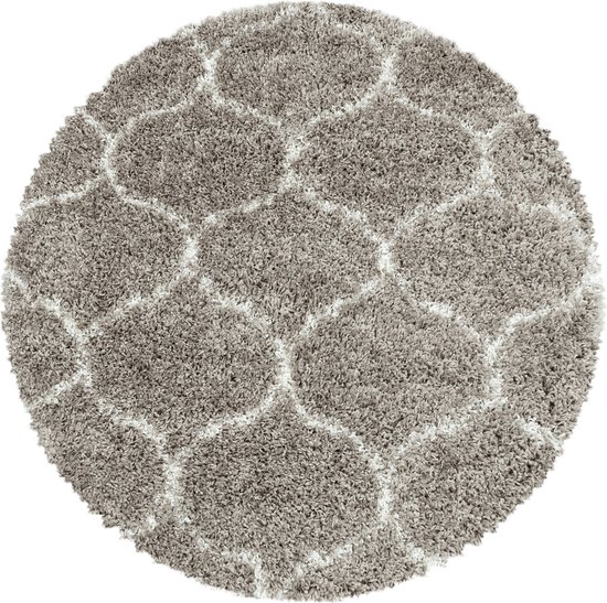 Flycarpets Azure Rond Vloerkleed Berber Motief - Beige / Crème - Hoogpolig - Woonkamer - 160x160 cm