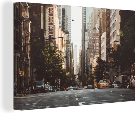 New York Rustige straat in de ochtend Canvas 60x40 cm - Foto print op Canvas schilderij (Wanddecoratie)