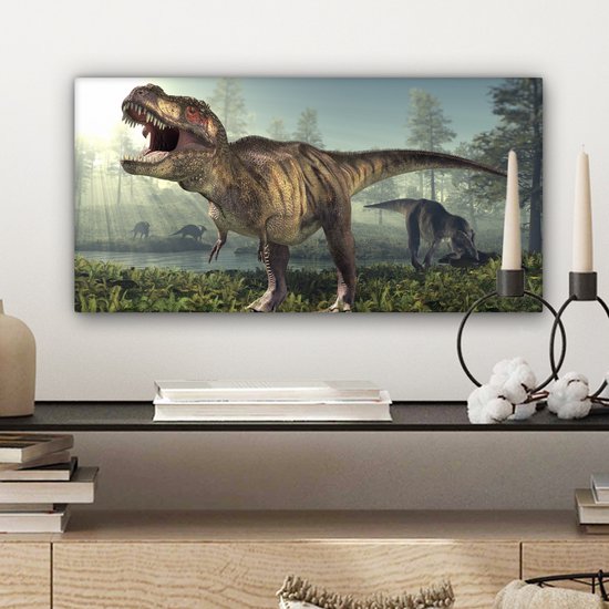 Toile Peinture Dino - Herbe - Dessin - 40x20 cm - Décoration murale