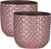 Mica Decorations - Plantenpotten/bloempotten 2x stuks- Keramiek roze - D12/H11 cm