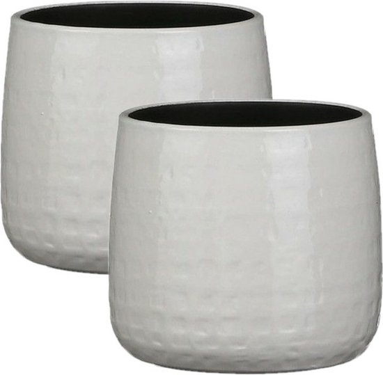 Mica Decorations - Cache-pots/pots de fleurs 2x pièces - Céramique blanche  - D17 cm | bol.com
