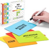 2DOBOARD Herschrijfbare Scrum Magneten voor Whiteboard of Koelkast - 25 stuks - 15 x 10 cm - Mix set: 5 rood, 5 blauw, 5 geel, 5 oranje en 5 groen – voor elk Planbord zoals een Scrumbord, Lean, Agile of Kanban Board