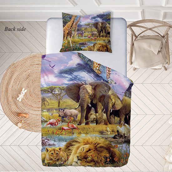 Ulticool Dekbedovertrek Safari Dieren Natuur 140x200 cm - Kussensloop 60x70 cm - voor Dekbed 1 Persoons Kamer Beddengoed Paasdecoratie Slaapkamer Accessoires Kinderkamer Babykamer Kinderen Meisjes Peuter Flamingo Cadeau Jongen 4 5 6 7 8 9 10 11 jaar van Ulticool — afbeelding 3