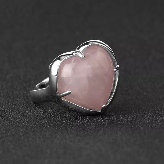 Rozenkwarts hartvormige dames ring - Bredoo Edelsteen Ring - Verstelbaar - Edelstenen sieraden - Kristallen en mineralen