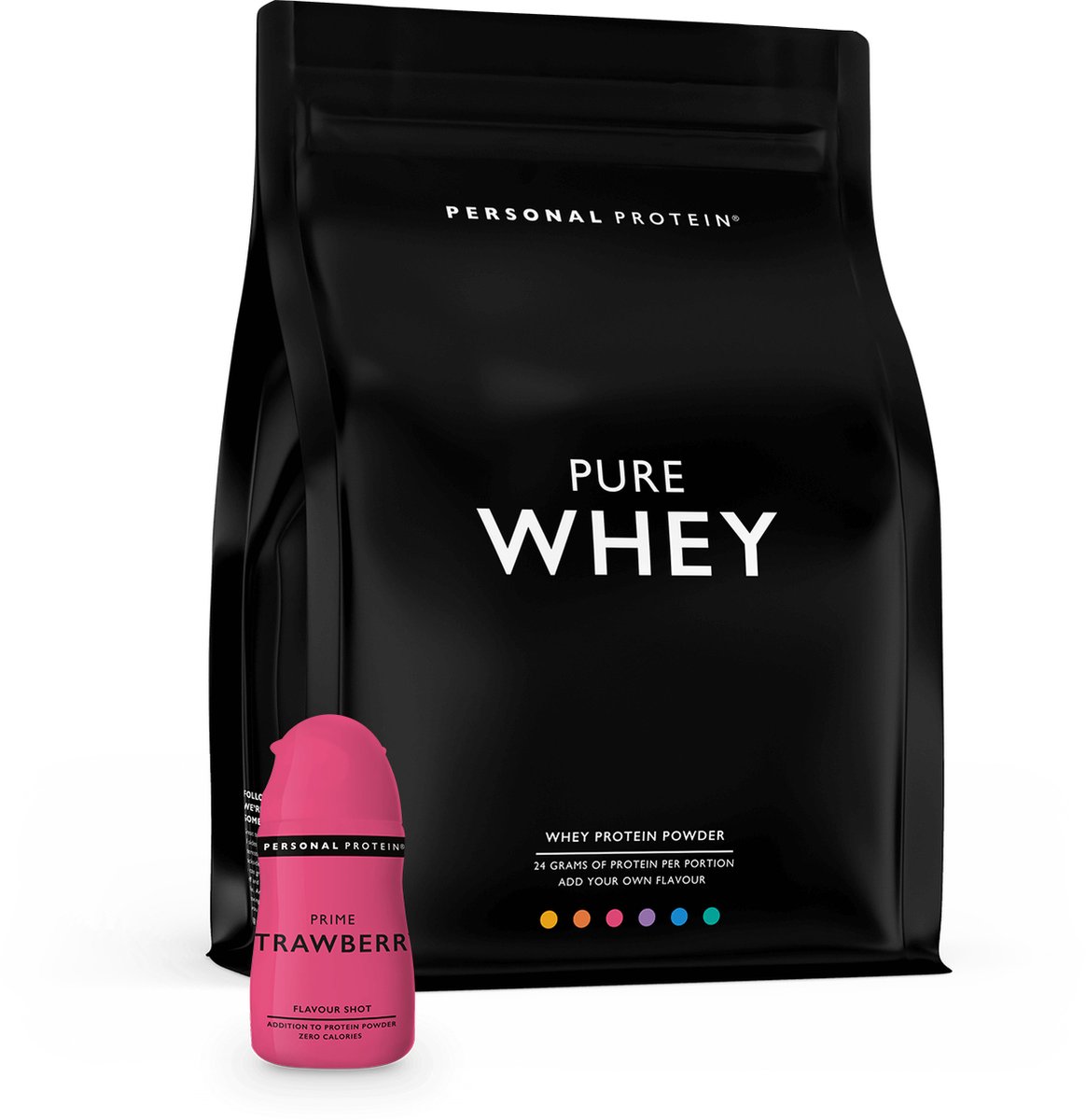 Personal Protein® – Pure Whey Protein – Aardbeien Eiwitshake / Protein shake – 1000 gram (33 shakes) + Strawberry Flavour Shot