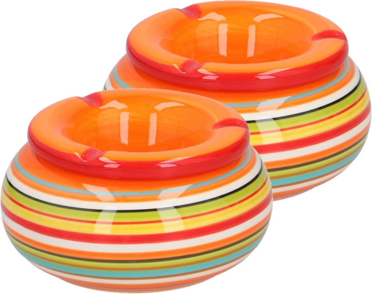 Goedkoopste 2x stuks asbak in mooie rode kleuren combinatie van 19 cm