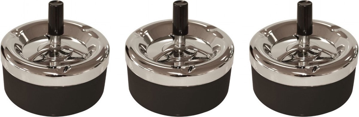 Goedkoopste 3x stuks ronde draaiasbak/drukasbak zwart/chroom 13 cm - Terrasasbak - Stormasbak