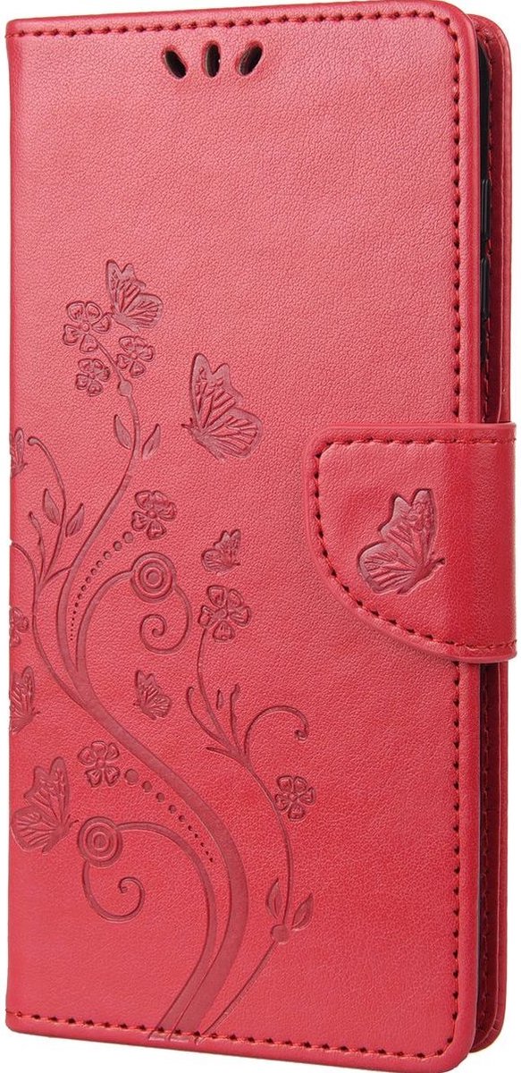 Mobigear Telefoonhoesje geschikt voor OnePlus 10T Hoesje | Mobigear Butterfly Bookcase Portemonnee | Pasjeshouder voor 3 Pasjes | Telefoonhoesje voor Pinpas / OV Kaart / Rijbewijs - Rood