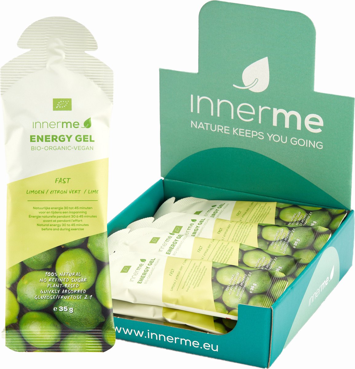 Goedkoopste Innerme Energy Gels 'Fast' Limoen - Bio & Vegan - 12 Energy Gels 35g
